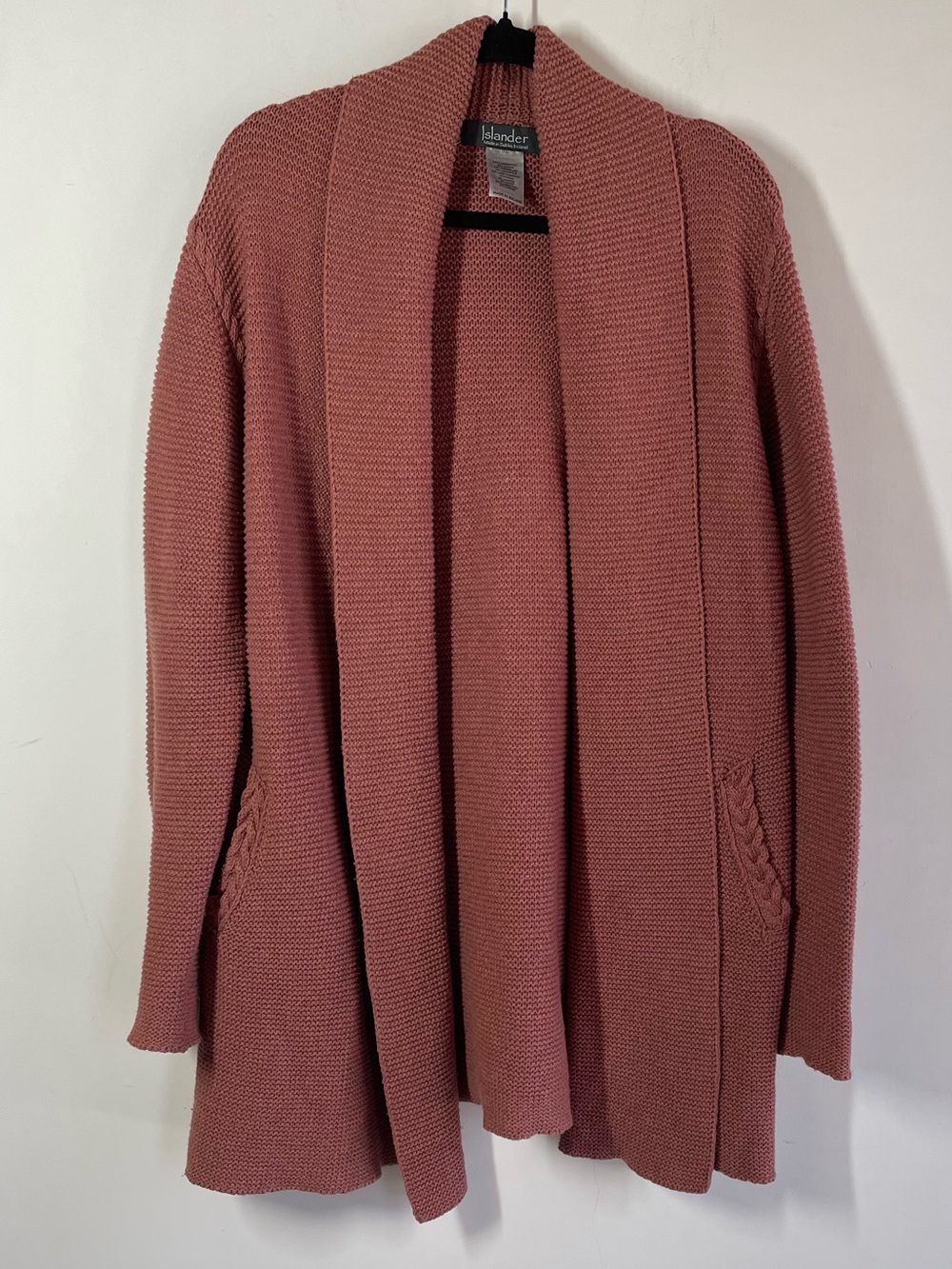 Islander Ireland Wool Cardigan Rose Pink Longline Fisherman Knit Boho Fall Cozy